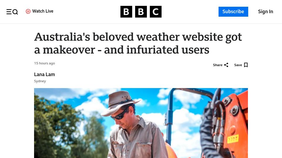 Screenshot of bbc.com: $96M AUD revamp of Bom website bombs out on launch
