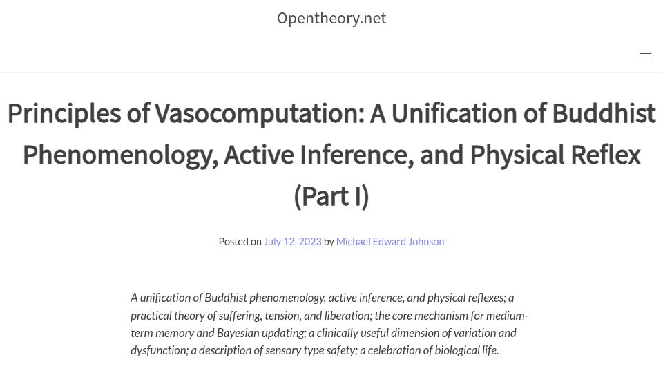 Screenshot of opentheory.net: Principles of Vasocomputation