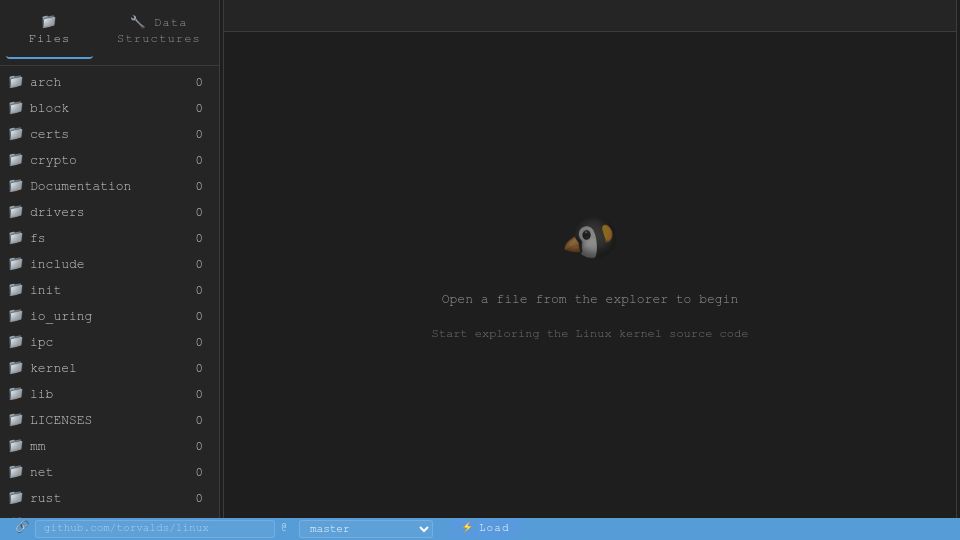 Screenshot of reverser.dev: Linux Kernel Explorer