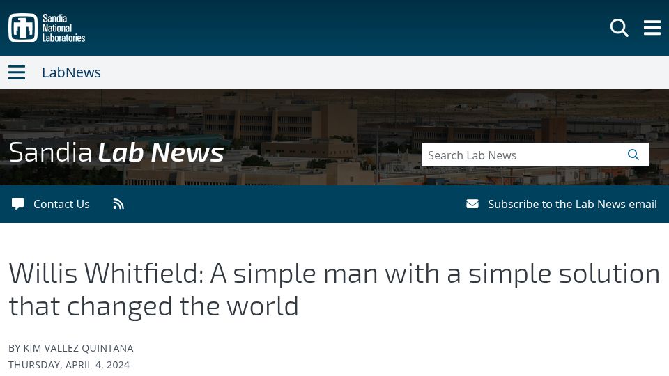 Screenshot of sandia.gov: Willis Whitfield: Creator of clean room technology still in use today (2024)