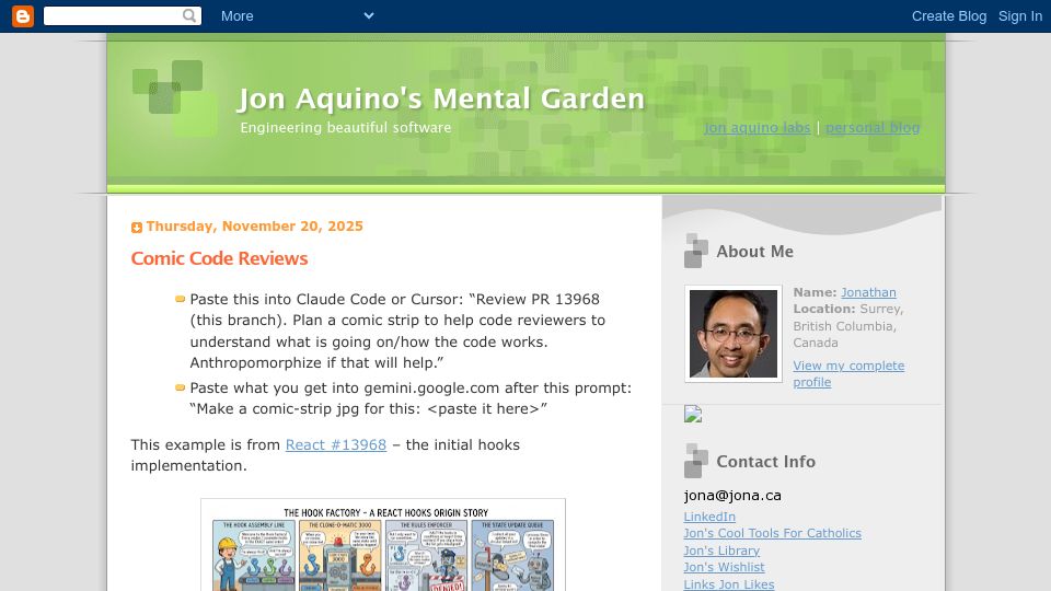 Screenshot of jona.ca: Comic Code Reviews