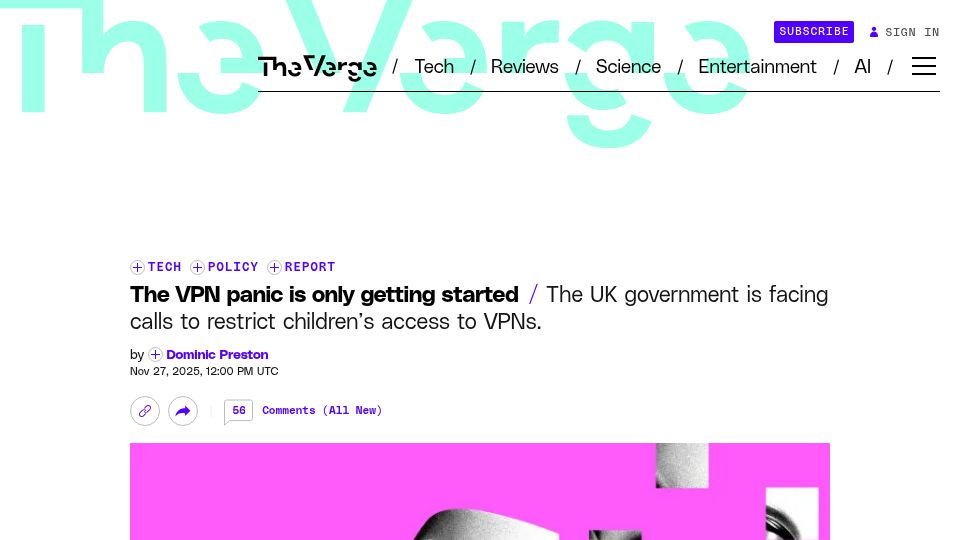 Screenshot of theverge.com: The VPN panic is only getting started