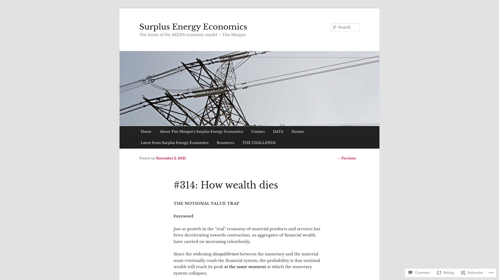Screenshot of surplusenergyeconomics.wordpress.com: How wealth dies