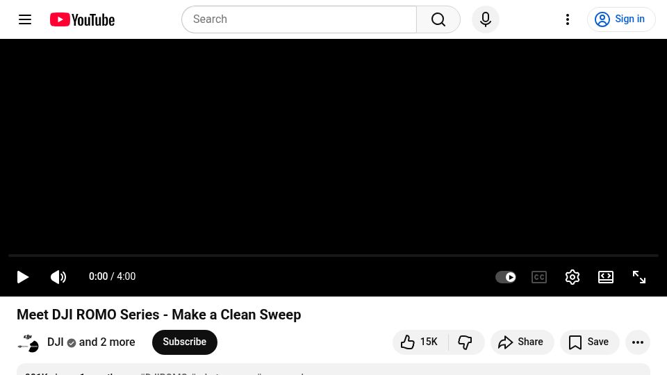 Screenshot of youtube.com: DJI ROMO robot vacuum [video]