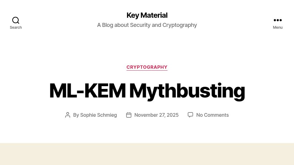 Screenshot of keymaterial.net: ML-KEM Mythbusting
