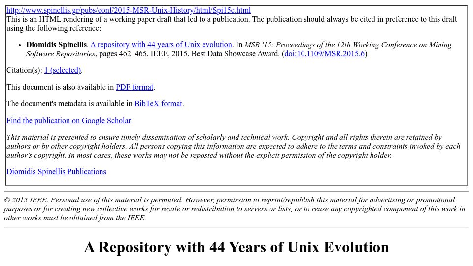 Screenshot of spinellis.gr: A Repository with 44 Years of Unix Evolution