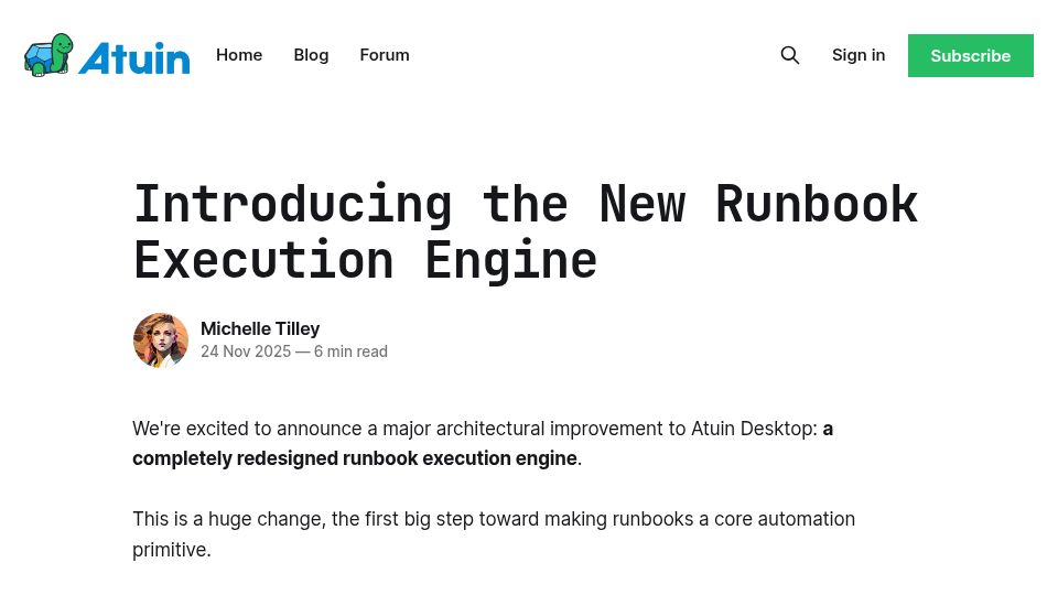 Screenshot of blog.atuin.sh: Atuin’s New Runbook Execution Engine