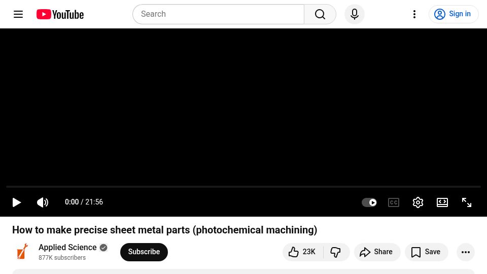 Screenshot of youtube.com: How to make precise sheet metal parts (photochemical machining) [video]