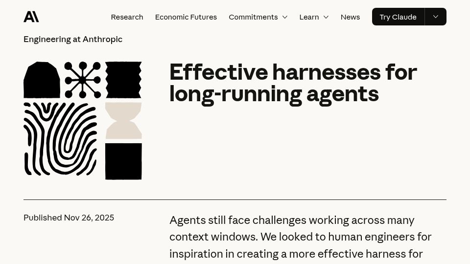 Screenshot of anthropic.com: Effective harnesses for long-running agents