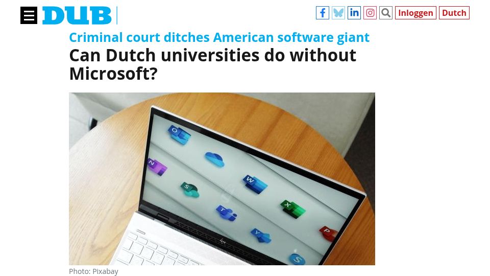 Screenshot of dub.uu.nl: Can Dutch universities do without Microsoft?