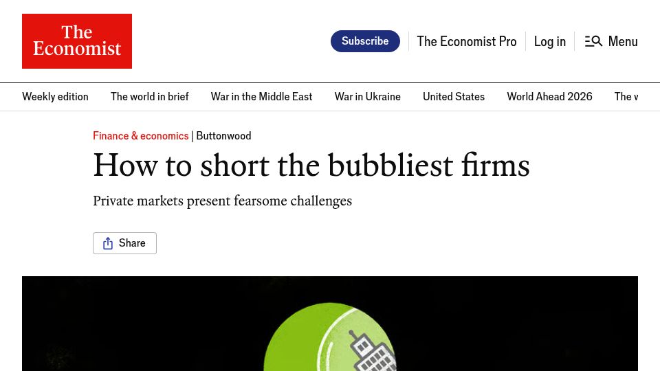 Screenshot of economist.com: How to Short the Bubbliest Firms