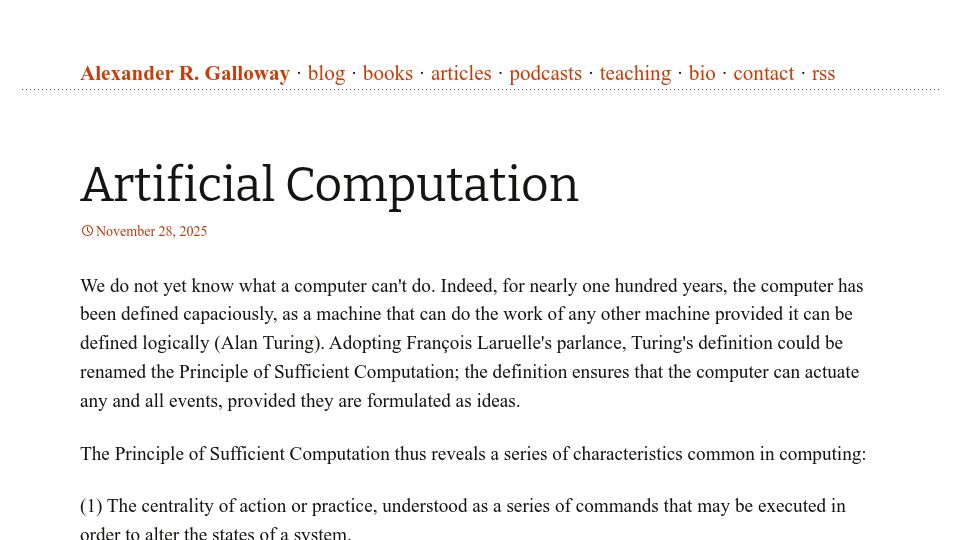 Screenshot of cultureandcommunication.org: Artificial Computation