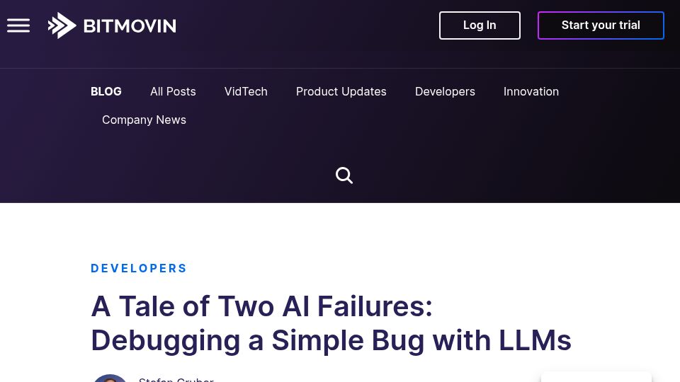 Screenshot of bitmovin.com: A Tale of Two AI Failures: Debugging a Simple Bug with LLMs