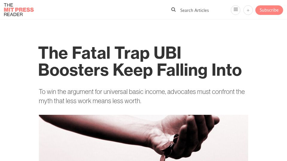 Screenshot of thereader.mitpress.mit.edu: The Fatal Trap UBI Boosters Keep Falling Into