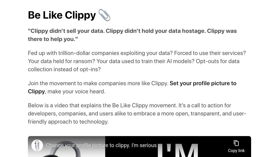 Screenshot of be-clippy.com: Be Like Clippy