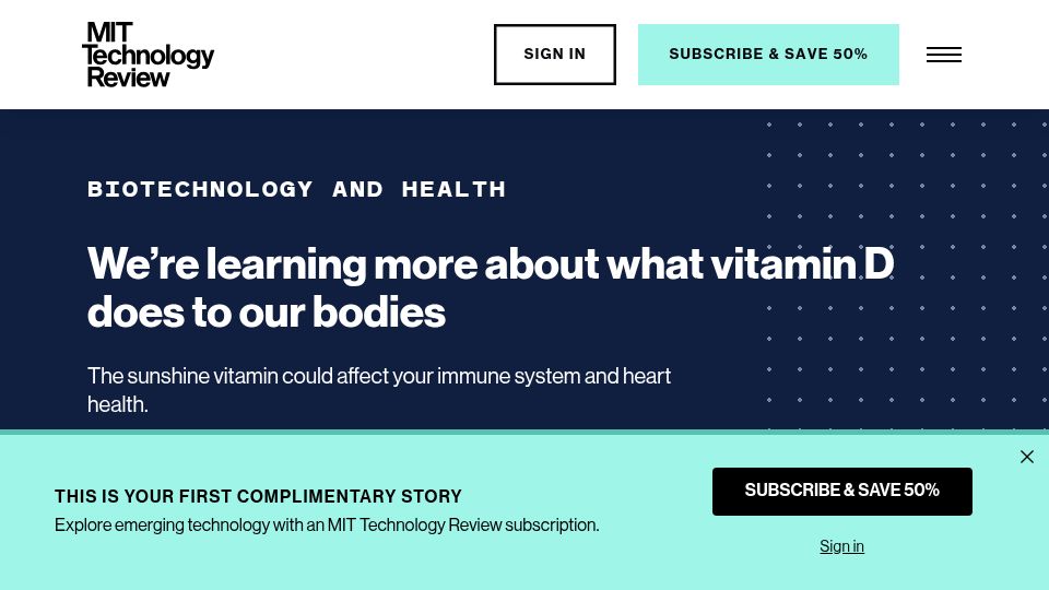 Screenshot of technologyreview.com: We're learning more about what Vitamin D does