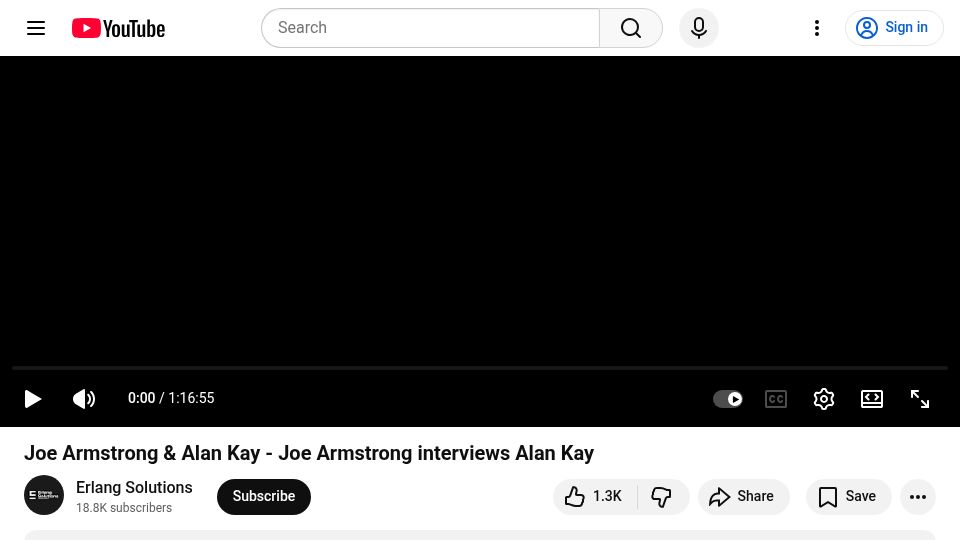 Screenshot of youtube.com: Joe Armstrong interviews Alan Kay (2016) [video]