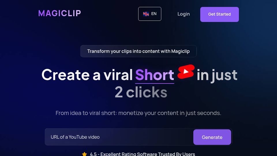 Screenshot of magiclip.io: Show HN: I built Magiclip – an all-in-one AI studio