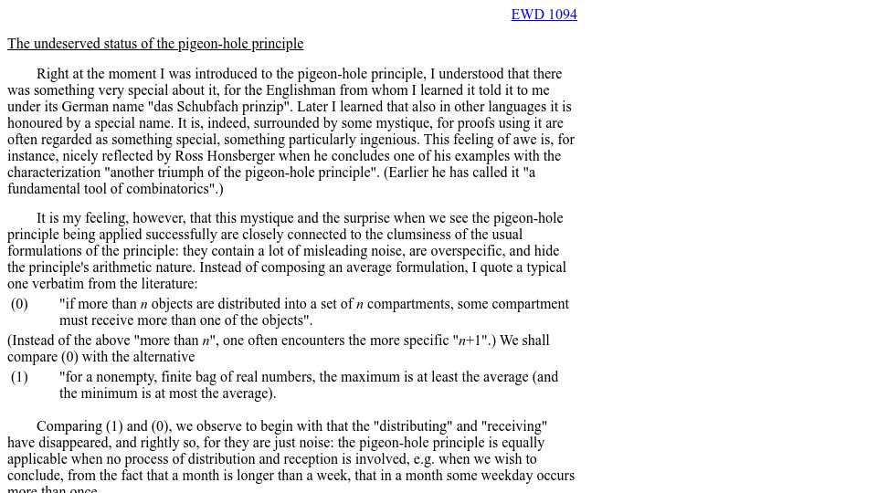 Screenshot of cs.utexas.edu: The undeserved status of the pigeon-hole principle (1991)