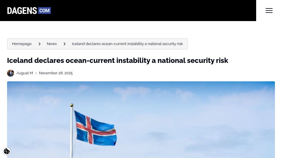 Screenshot of edition.cnn.com: Iceland declares ocean-current instability a national security risk