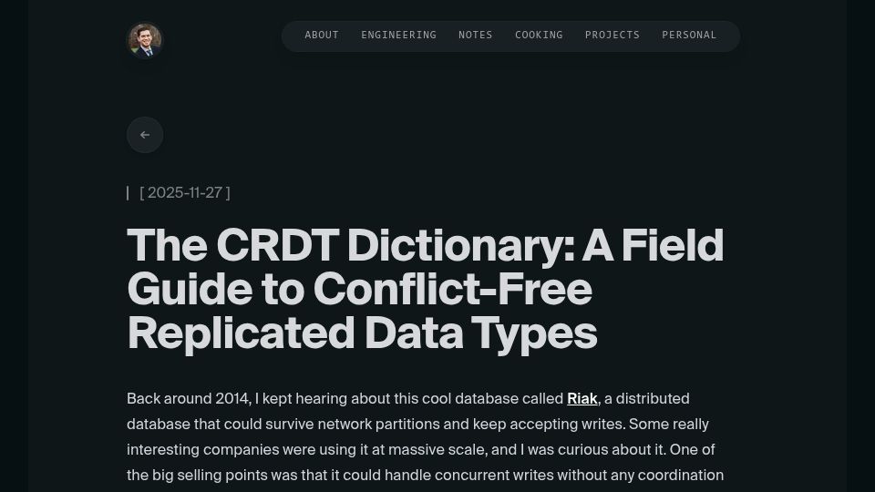 Screenshot of iankduncan.com: The CRDT Dictionary: A Field Guide to Conflict-Free Replicated Data Types