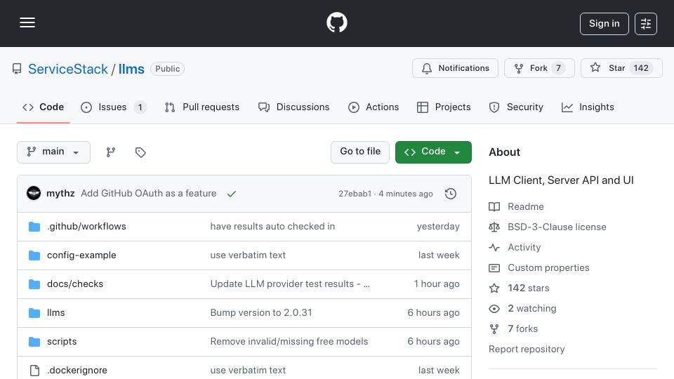 Screenshot of github.com: OSS Alternative to Open WebUI – ChatGPT-Like UI, API and CLI