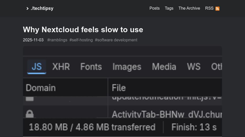 Screenshot of ounapuu.ee: Why Nextcloud feels slow to use