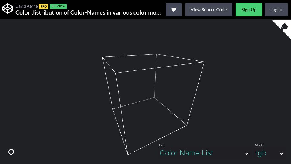 Screenshot of codepen.io: A visualization of the RGB space covered by named colors