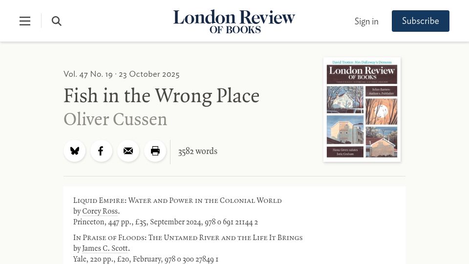 Screenshot of lrb.co.uk: Fish in the Wrong Place