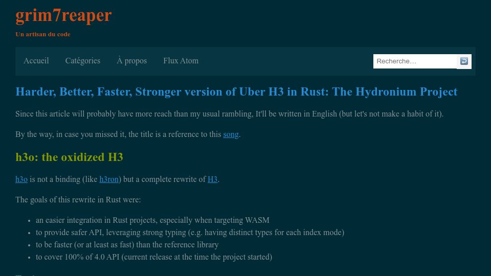 Screenshot of grim7reaper.github.io: Harder, Better, Faster, Stronger Version of Uber H3 in Rust