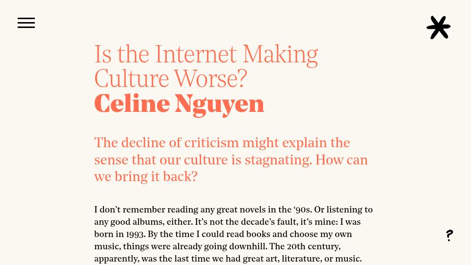 Screenshot of asteriskmag.com: Is the Internet Making Culture Worse?