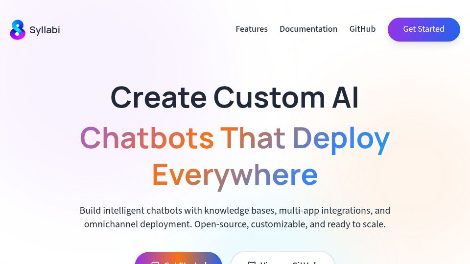 Screenshot of syllabi-ai.com: Syllabi – Open-source agentic AI with tools, RAG, and multi-channel deploy