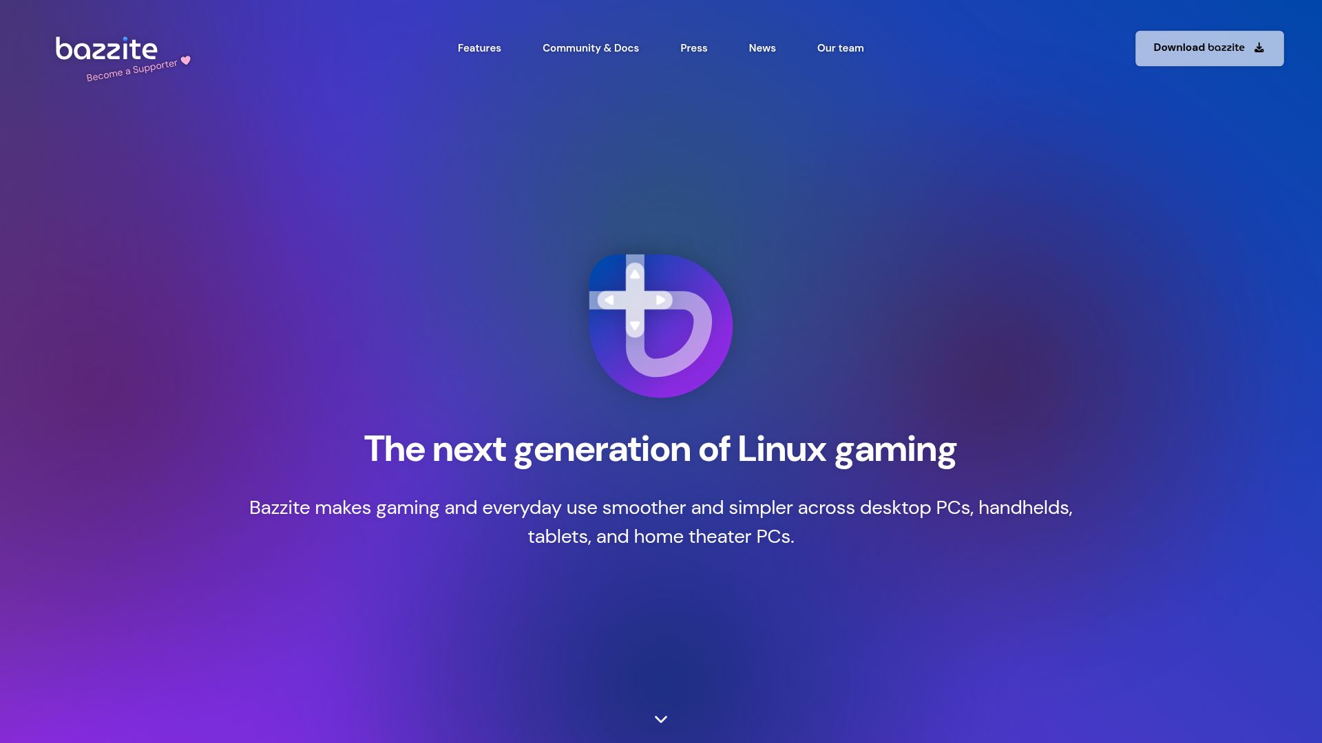 Screenshot of bazzite.gg: Bazzite: The next generation of Linux gaming