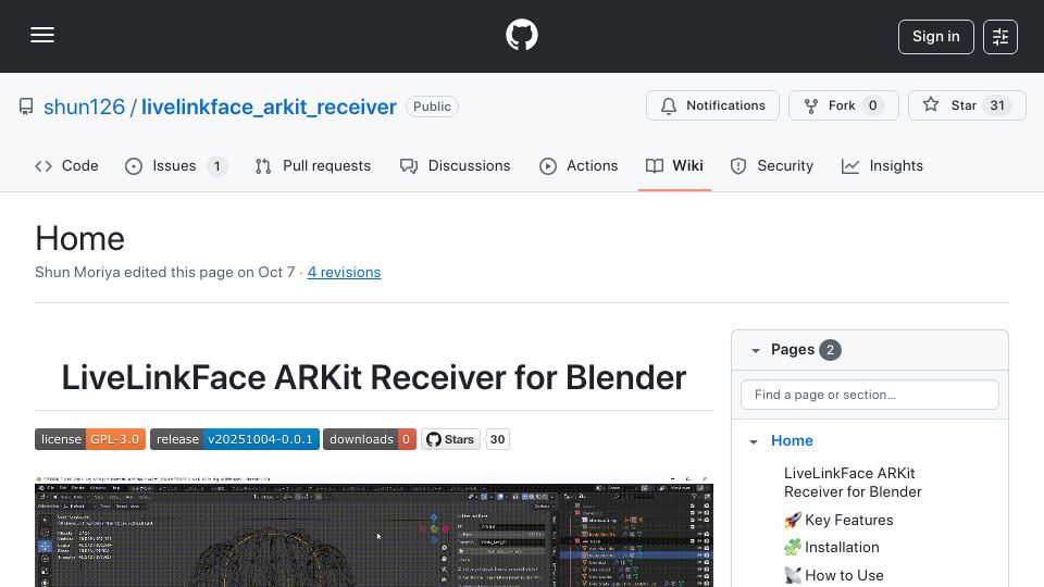 Screenshot of github.com: Blender facial animation tool. What else should it do?