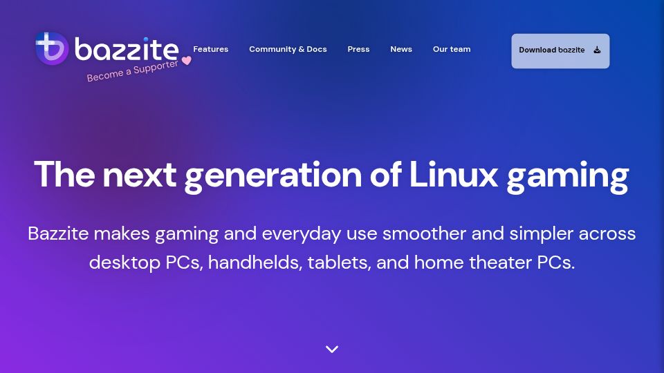 Screenshot of bazzite.gg: Bazzite: The next generation of Linux gaming