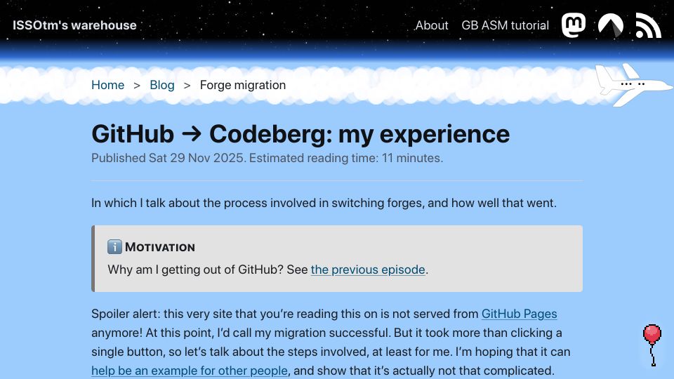 Screenshot of eldred.fr: GitHub to Codeberg: my experience