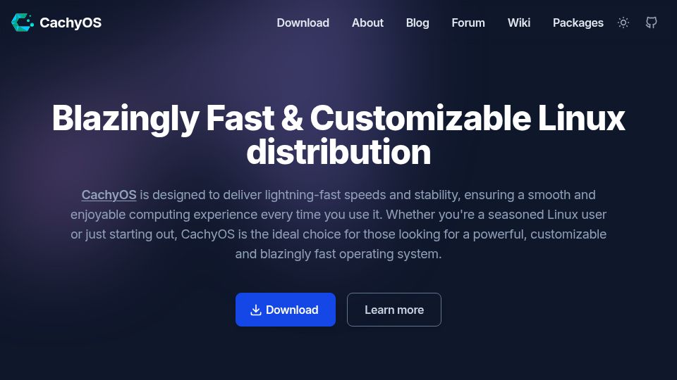 Screenshot of cachyos.org: CachyOS: Fast and Customizable Linux Distribution