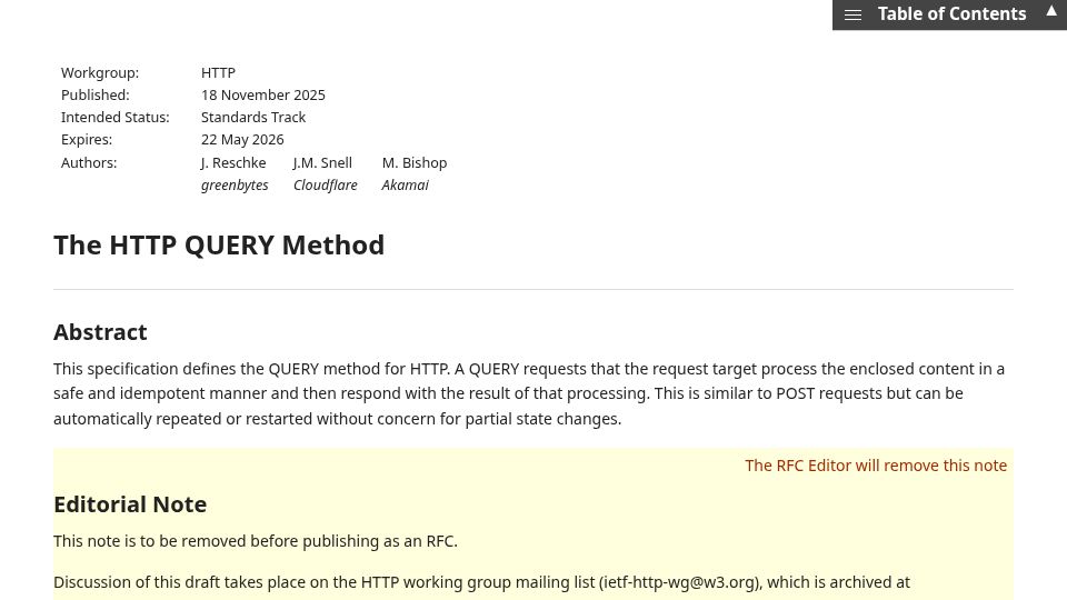 Screenshot of ietf.org: The HTTP Query Method