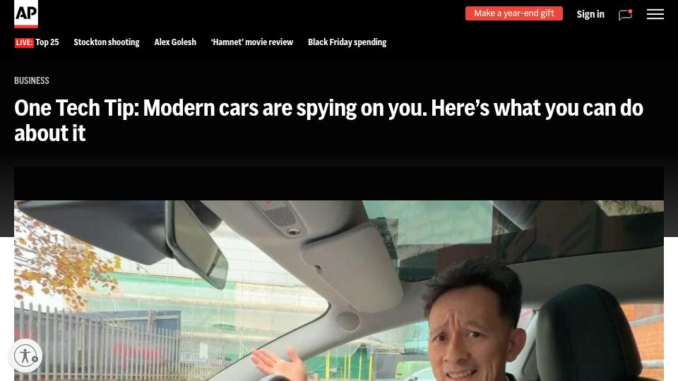 Screenshot of apnews.com: Modern cars are spying on you. Here's what you can do about it