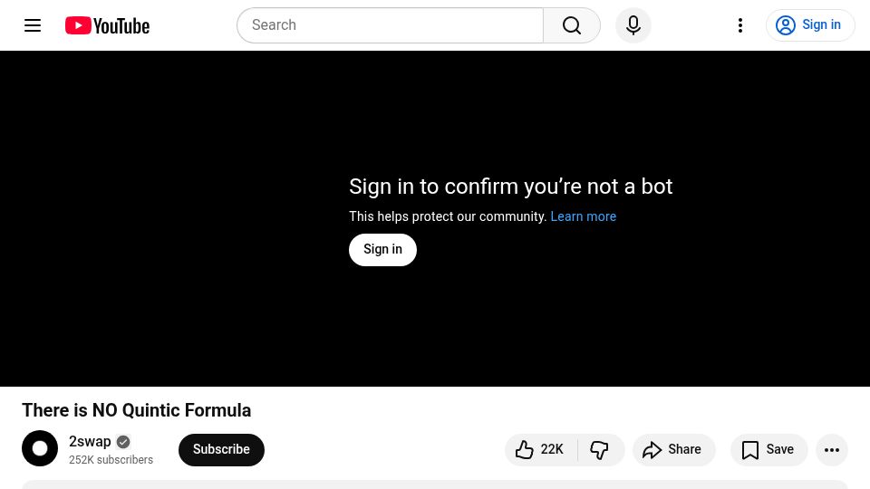 Screenshot of youtube.com: There is No Quintic Formula [video]