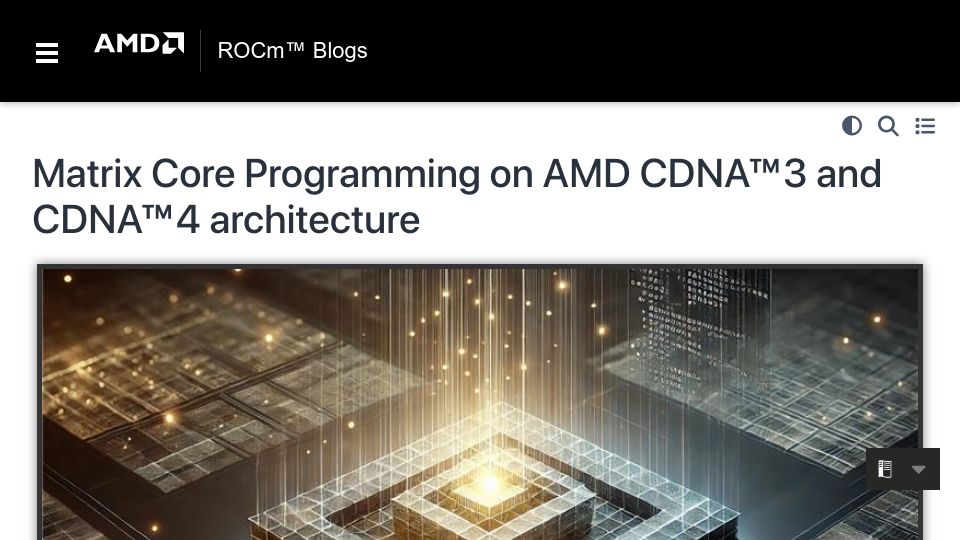 Screenshot of rocm.blogs.amd.com: Matrix Core Programming on AMD CDNA Architecture