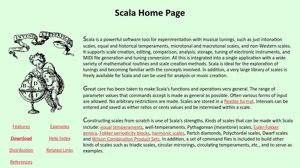 Screenshot of huygens-fokker.org: Scala