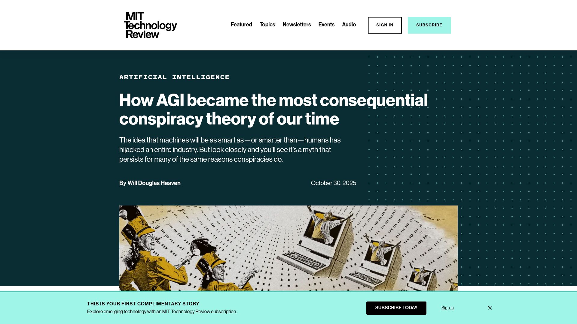 Screenshot of technologyreview.com: How AGI became the most consequential conspiracy theory of our time