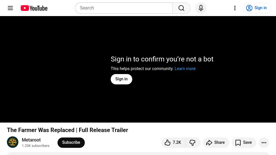 Screenshot of youtube.com: The Farmer Was Replaced [video]