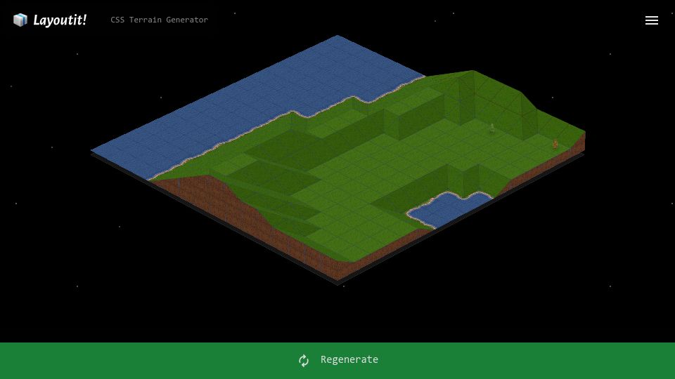 Screenshot of terra.layoutit.com: Show HN: A CSS-Only Terrain Generator
