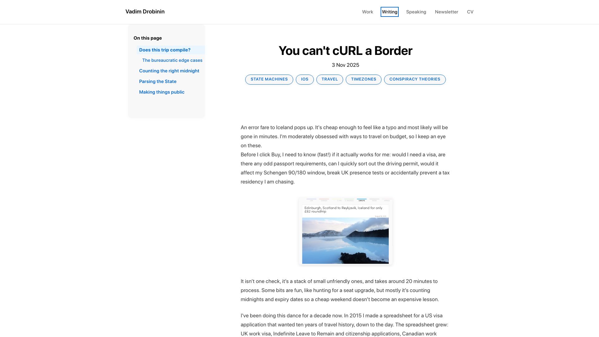 Screenshot of drobinin.com: You can't cURL a Border