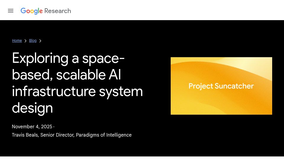Screenshot of research.google: Exploring a space-based, scalable AI infrastructure system design