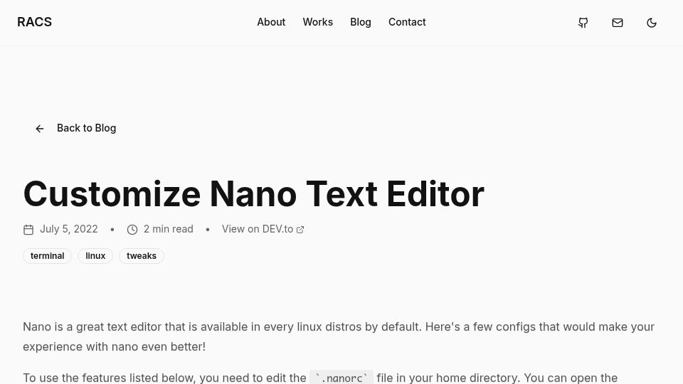 Screenshot of shafi.ddns.net: Customize Nano Text Editor (2022)