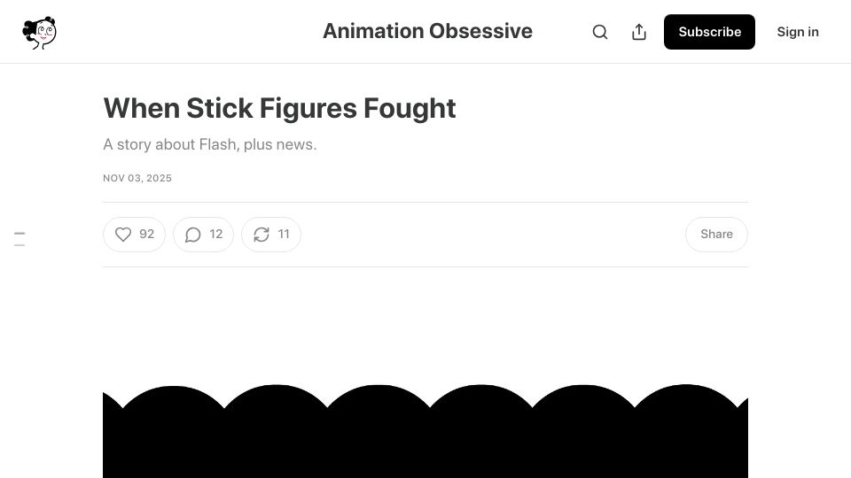 Screenshot of animationobsessive.substack.com: When stick figures fought