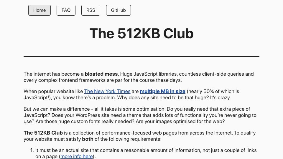 Screenshot of 512kb.club: The 512KB Club